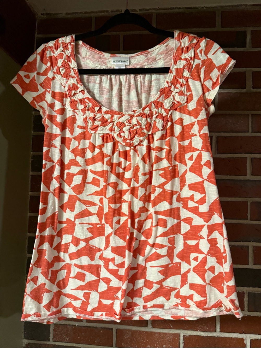 Women's Orange & White Printed Scoop Neck Top